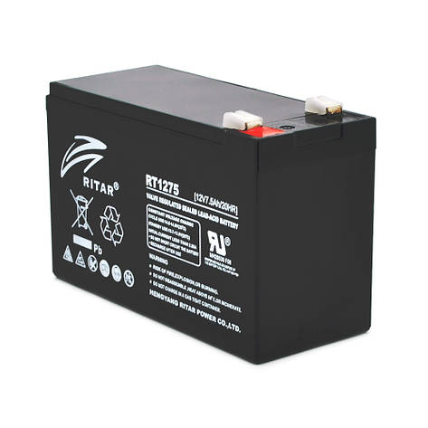 Акумуляторна батарея AGM RITAR RT1275B, Black Case, 12V 7.5Ah ( 151 х 65 х 94 (100) ) Q10, фото 1