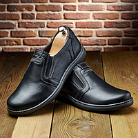 Чоловічі чорні легкі зручні туфлі весняні-літні шкіряні/натуральна шкіра-чоловіче взуття весна-літо