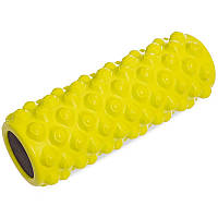 Роллер массажный цилиндр (ролик мфр) заполненный пеной 36см Grid Bubble Roller Zelart FI-5714 цвет лимонный sh
