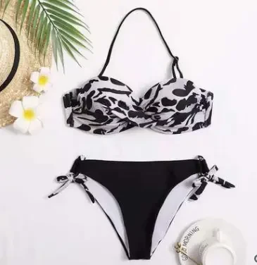 Жіночий пляжний чорний купальник на зав'язках, фото 1