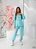 Костюм жіночий молодіжний однотонний сорочка + штани джогери жатка розмір 44-50, колір уточнюйте під час замовлення