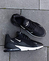 Чоловічі кросівки Nike Air Max 270 Black White Взуття Найк Аир 270 чорні текстиль сітка демісезон, фото 4
