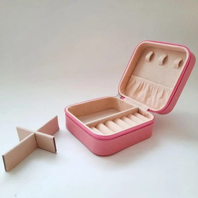 Шкатулка-органайзер для украшений, кожаная PINK Розовый JLK - фото 3 - id-p2186641598