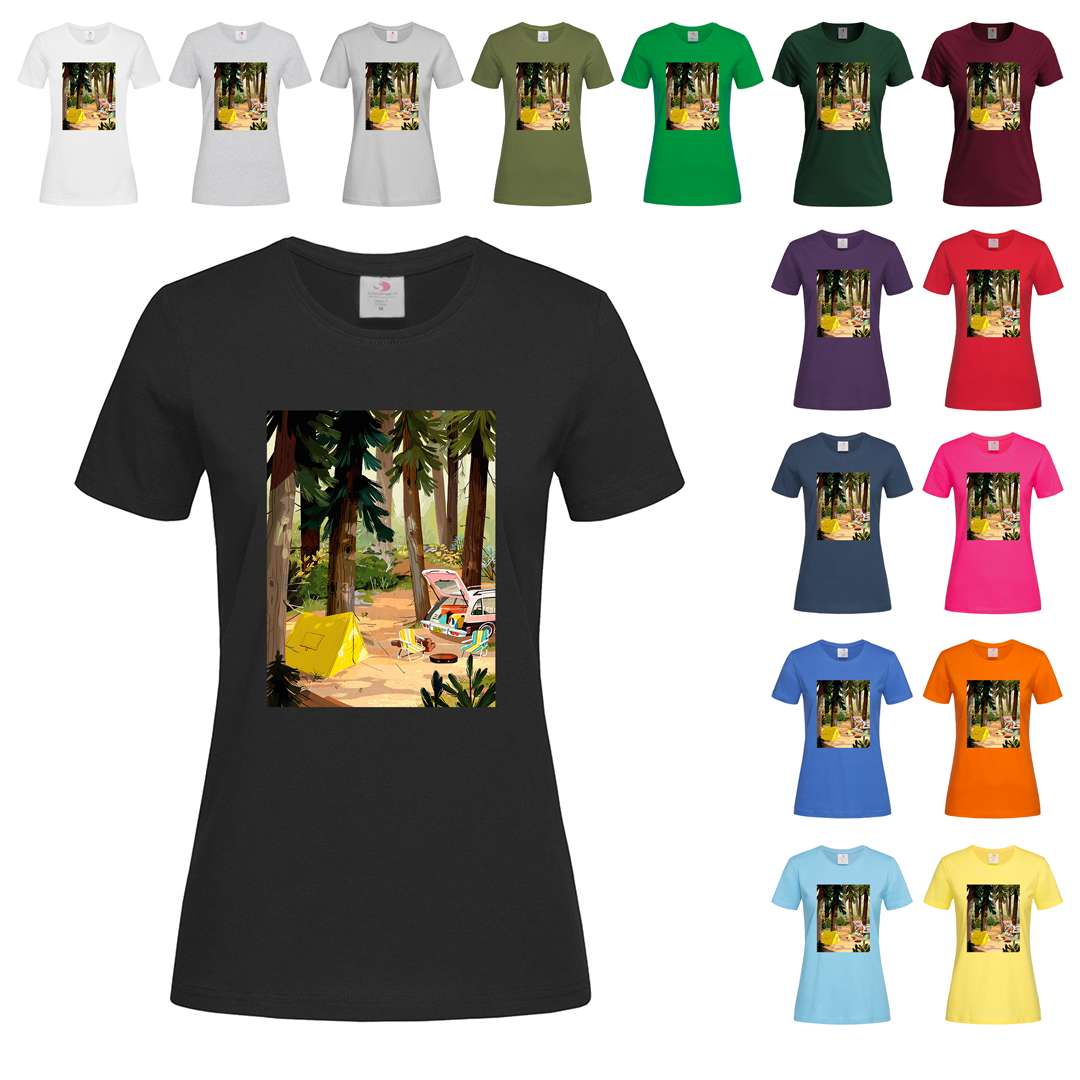 Чорна жіноча футболка Принт пікнік на природі (27-4)