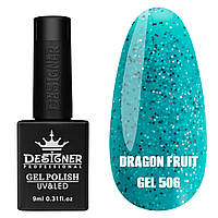 Гель-лак для нігтів Dragon fruit gel Дизайн з дрібною чорно-білою крихтою, 9 мл Бірюзовий №506