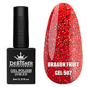 Гель-лак для нігтів Dragon fruit gel Дизайн з дрібною чорно-білою крихтою, 9 мл Червоний №507