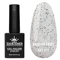 Гель-лак для нігтів Dragon fruit gel Дизайн з дрібною чорно-білою крихтою, 9 мл Білий №511