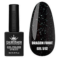 Гель-лак для нігтів Dragon fruit gel Дизайн з дрібною чорно-білою крихтою, 9 мл Чорний №512
