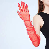 Красные фатинновые перчатки выше локтя