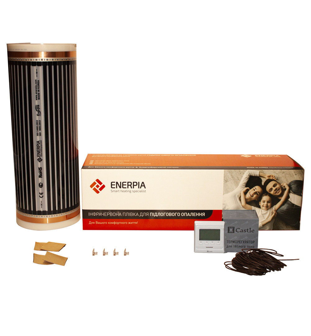 Комплект плівкової теплої підлоги Enerpia 220 Вт/м2, 12.0 м2 під ламінат + програматор Castle E51.716, фото 1