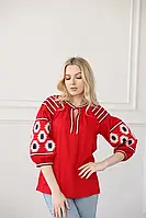 Красная женская вышиванка блуза, Блузки в украинском стиле, Вытынанка женская