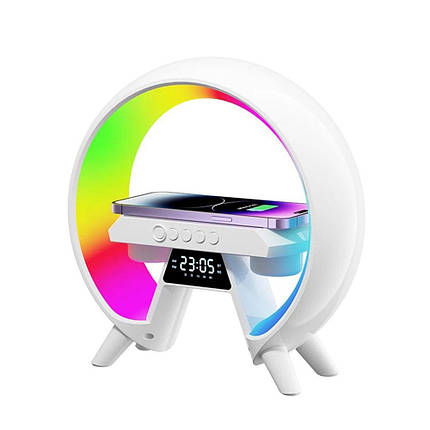 Настільна лампа нічник Light Sound Machine XM-X63 з годинником Bluetooth колонкою бездротовою зарядкою, фото 1