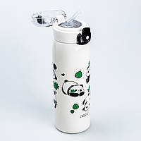 Термос для школы детский с крышкой флип топ и трубочкой Panda Белый (500 мл) Компактный термос питьевой