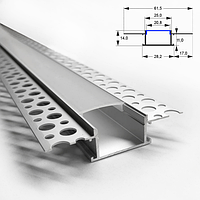 Врезной алюминиевый LED-профиль под штукатурку с рассеивателем П-20L, 20х14x2000мм