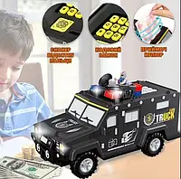 Детский сейф копилка с кодом и отпечатком пальца в виде инкассаторской машины Cash Truck Black Гелендваген