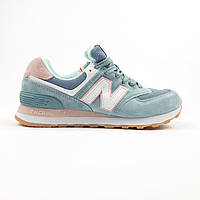 Женские демисезонные кроссовки New Balance 574 (голубые с розовым) спортивные стильные кроссы 20951 Нью Беленс