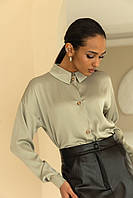 Блуза женская шелковая классическая оливковая L-XL, 2000000187327