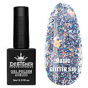 Гель-лак для нігтів Magic glitter Дизайн з пластівцями хамелеон різного розміру, 9 мл Ліловий №516
