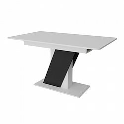 Красивий стильний розсувний кухонний обідній стіл на одній ніжці у вітальню кухню у сучасному стилі 140*80см Lendi білий-графіт