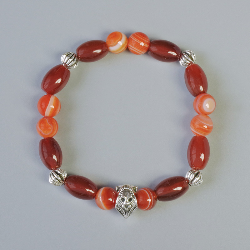 Браслет Сердолік та Агат натуральний камінь d-8мм, 8х12мм+- (стрейч) L-18см+- з металевими вставками, фото 1