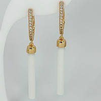 Позолочені сережки-підвіски з білим камінням | Сережки Xuping | Позолота 18к | Медичне золото