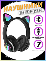 Стереонавушники з котячими вушками чорні Навушники з підсвіткою Блютуз навушники LED-підсвітка Навушники cat