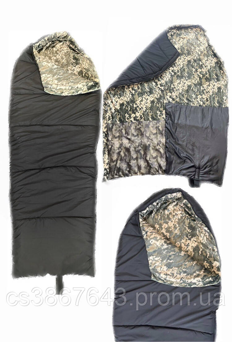 Тактический спальник-кокон черный / Зимний спальник для ВСУ с капюшоном до -18 - фото 1 - id-p2186714282
