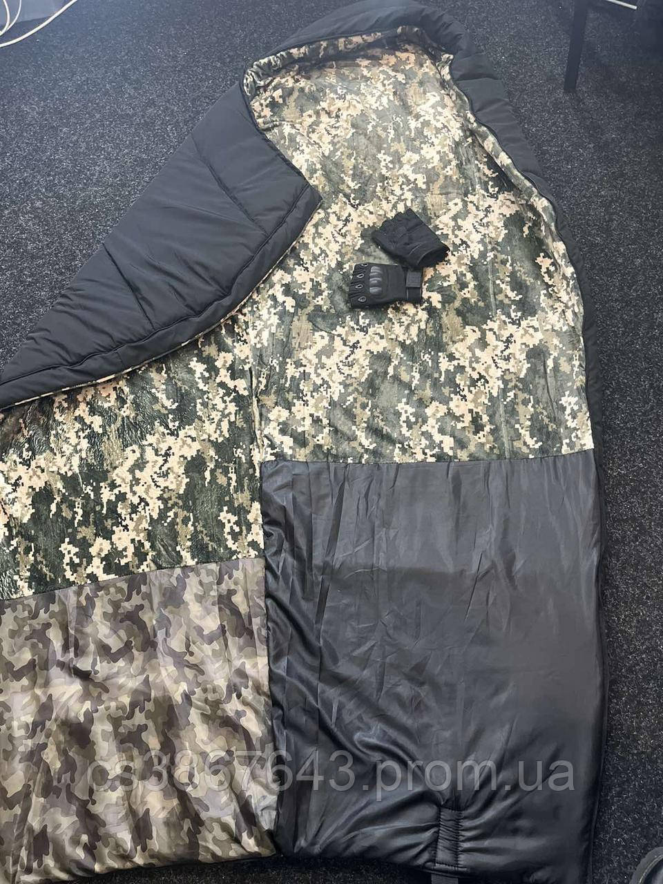 Тактический спальник-кокон черный / Зимний спальник для ВСУ с капюшоном до -18 - фото 5 - id-p2186714282