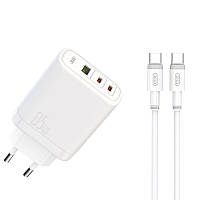 Мережевий зарядний пристрій PD XO CE04 45W/1 USB + 2 USB-C 65W + кабель Type-C White