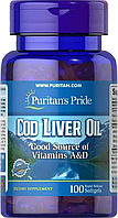 Масло печени трески Puritan's Pride Cod Liver Oil vitamins A&D 100 softgels