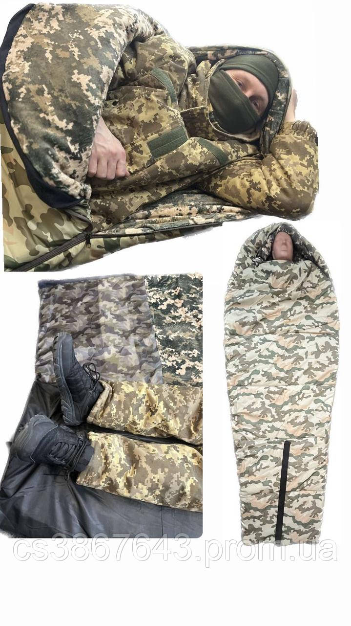 Тактический спальник - одеяло мультикам / Зимний спальник для ВСУ с капюшоном до -18 - фото 1 - id-p2186714376