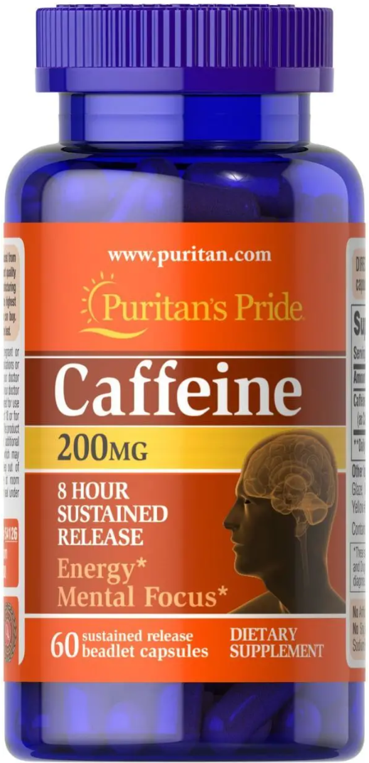 Кофеїн Puritan's Pride Caffeine 200 мг 60 таб