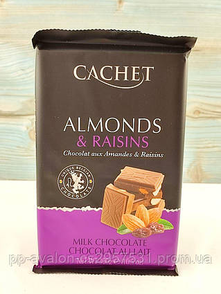 Молочний шоколад з мигдалем та родзинками Cachet Almonds & Raisins 300г Бельгія