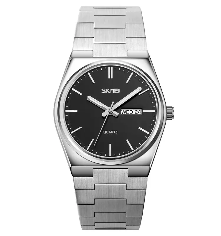 Чоловічий кварцовий наручний годинник Skmei 9288 (Сріблястий з чорним циферблатом)