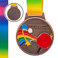 Медаль спортивная с лентой цветная Zelart Настольный теннис C-0341 цвет бронзовый sh