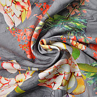 Ткань костюмная Fendi принт тюльпани т/сіра, Квітковий