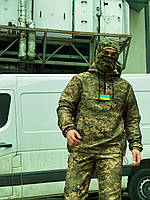 Тактический анорак Terra с шевроном в виде флага Украина зеленый пиксель Куртка анорак деми зеленый пиксель M