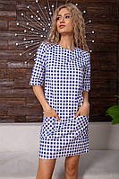 Літнє плаття в біло-синю карту з кишенями 167R108-10 Ager S UT, код: 8231409