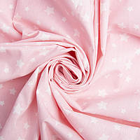 Ткань бязь ранфорс для постельного белья 2,4 м V-23764/11 зірочки білі на рожев