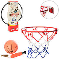 Баскетбольне кільце кільце25см(метал),сітка,м'яч,насос,кріпл,2кольори,кор,25-30-6,5см (MR0170)