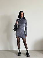 Модна жіноча сукня футляр велюрова сірий Новинка 2024