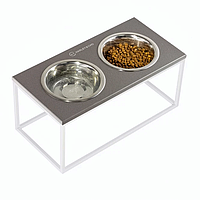 Миски на підставці для собак та котів Lunch Bar Grey Stone + White (штучний камінь + метал)