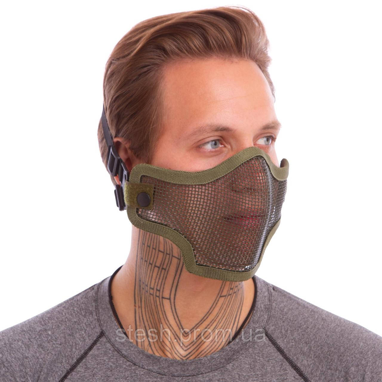 Защитная маска пол-лица из стальной сетки SILVER KNIGHT CM01 цвет оливковый se - фото 1 - id-p2186753119