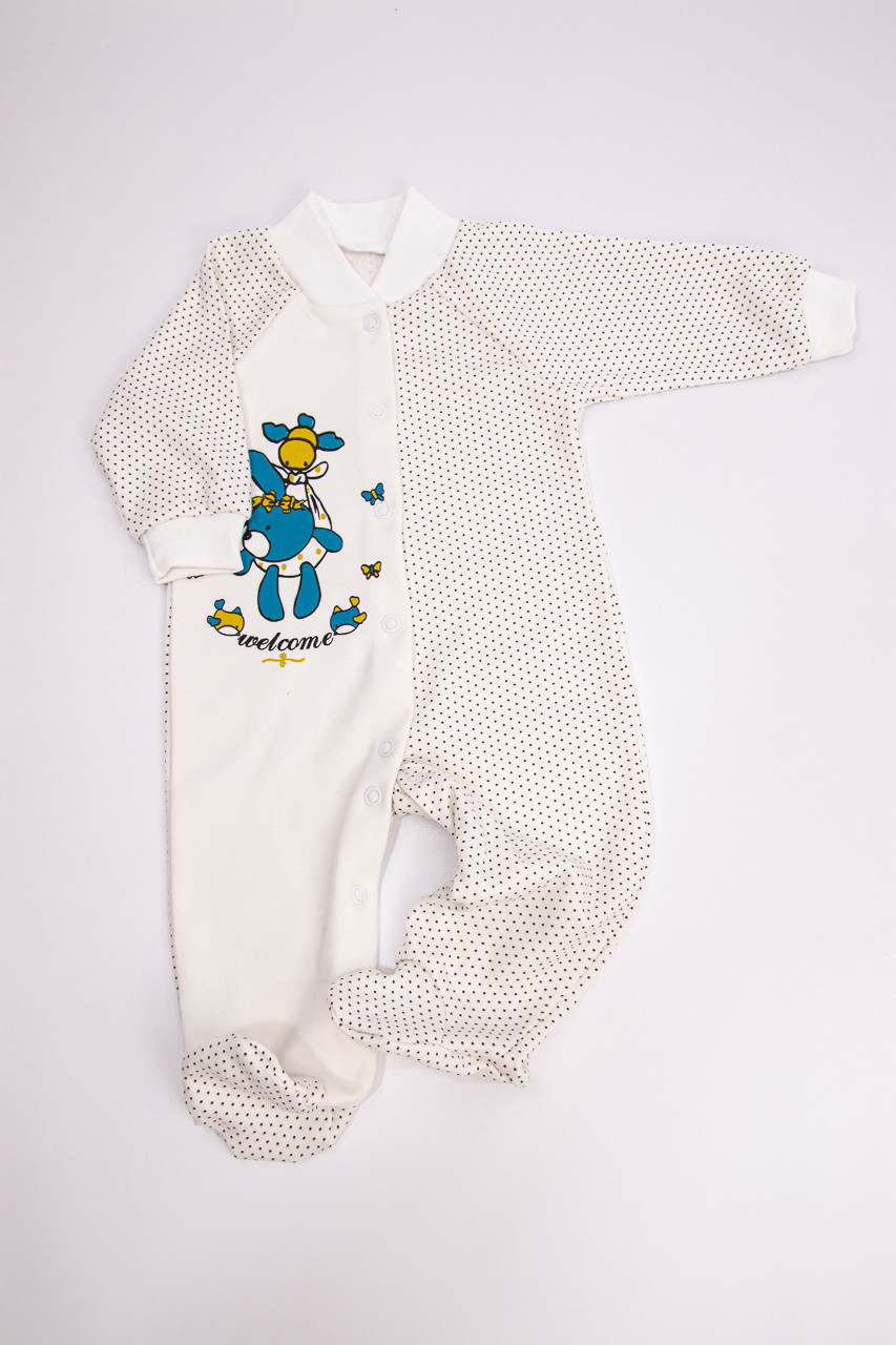 Комбінезон ясельний для малюка у горох з малюнком, фото 1