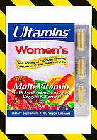 Ultamins, жіночі мультивітаміни комплекс із CoQ10, грибами, ферментами, овочами та ягодами, 60 капсул