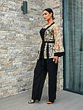 Жіночий гарний костюм трійка штани + блуза + кардиган Тканина креп дайвінг + мереживо Розмір 46-48,50-52,54-56, фото 3