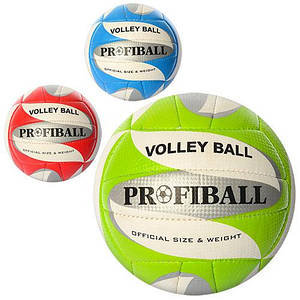 М'яч волейбольний 1103ABC (30шт) офіц. розмір, ПУ, 2 шари, 18 панелей, 270-290 г., 3 кольори, у паке