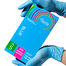 Рукавички нітрилові SanGig, щільність 3.5 г. - блакитні (100 шт), фото 4