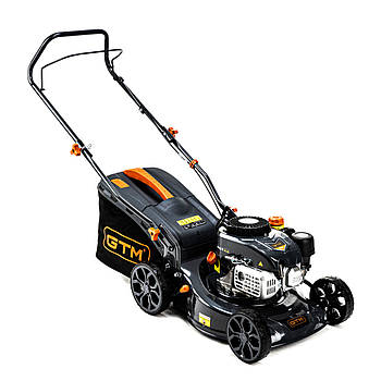 GTM Газонокосарка бенз. LM42, 4к.с., ширина захвату 42см, висота скош. 25-75мм, травозбірник 45л, несамохідна