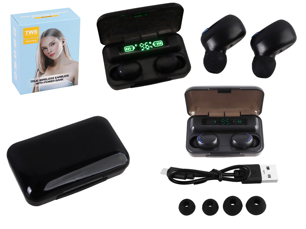 Навушники TWS BTH-F9-5, сенсорний контроль, зарядний кейс, змінні амбушюри, USB, Bluetooth 5.1, у кор. - фото 1 - id-p2186779386